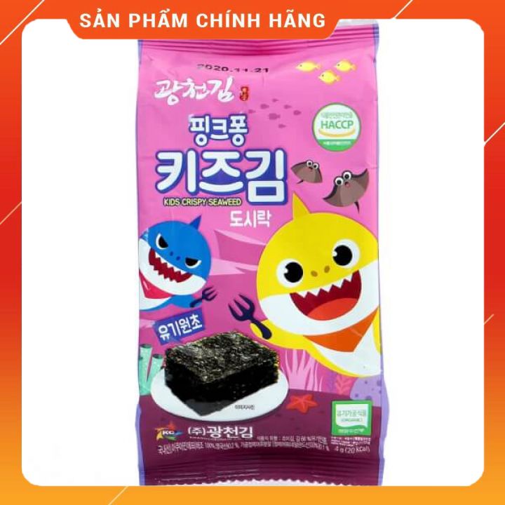 Rong biển tách muối hữu cơ pink fong Hàn Quốc cho bé ăn dặm, ăn liền, cuộn cơm, rắc cơm