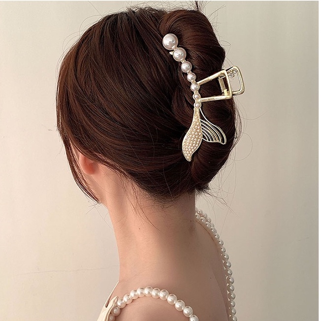 Kẹp Tóc Hình Cá Mập Đính Đá Và Ngọc Trai Giả Sang Trọng Dành Cho Nữ