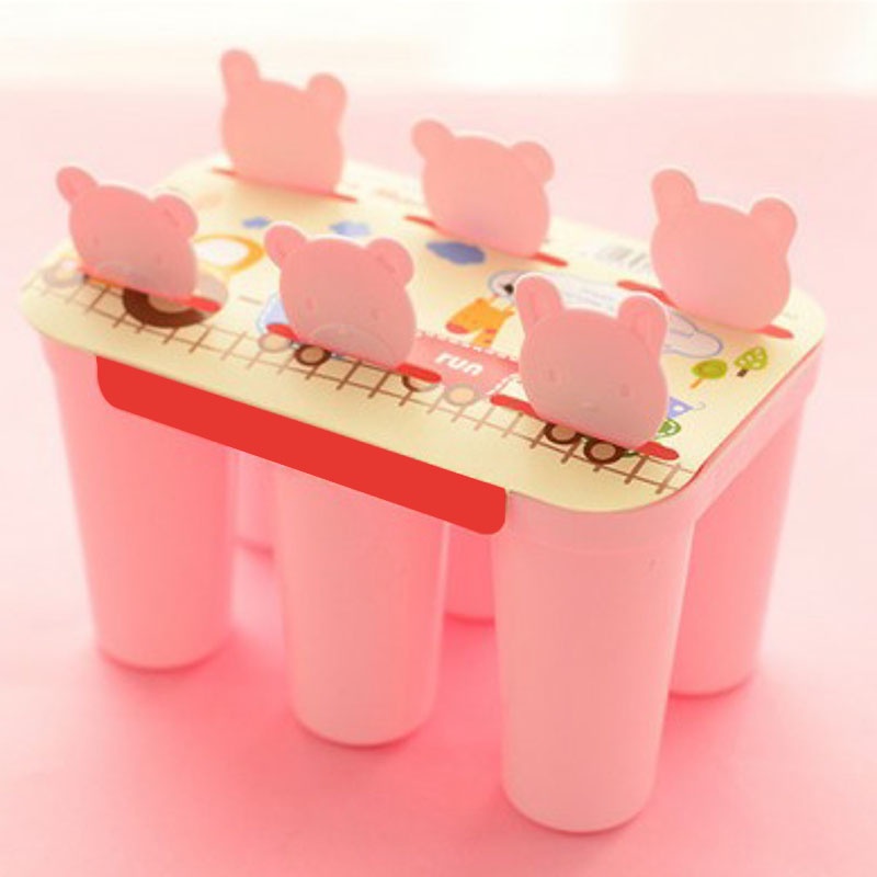 Khuôn Làm Kem Que 6 Ngăn Hình Gấu / Trái Cây Dễ Thương Diy