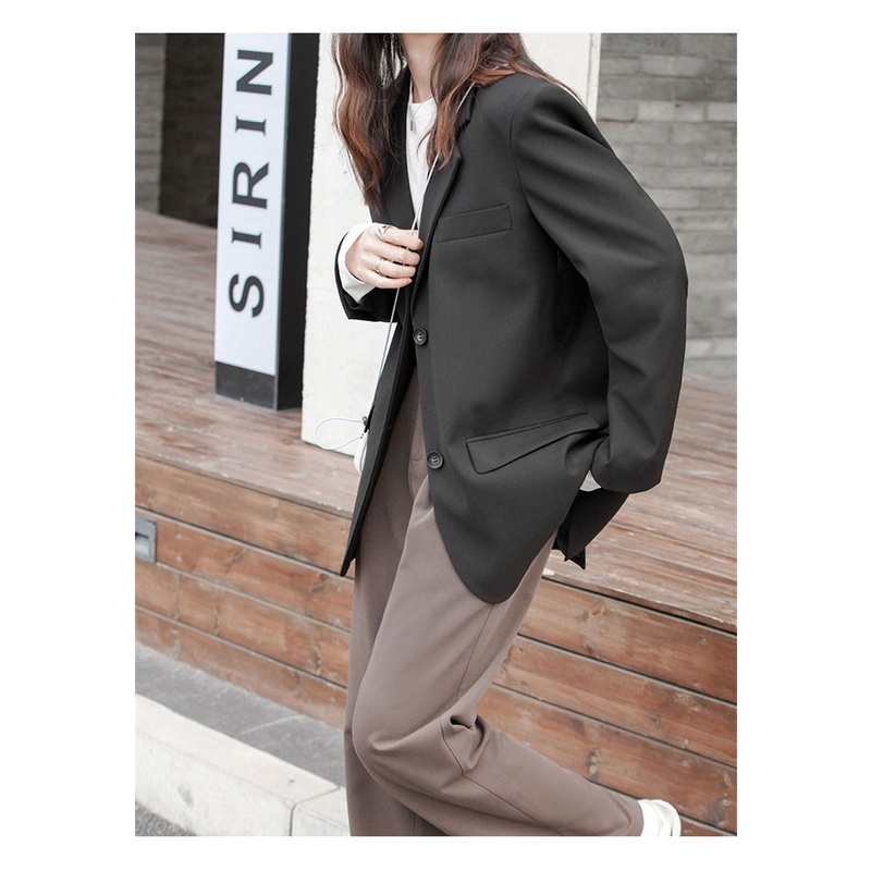[free gift] Áo Khoác Blazer Màu Đen Dáng Rộng Phong Cách Hàn Quốc Thời Trang Xuân Thu Cho Nữ 2021