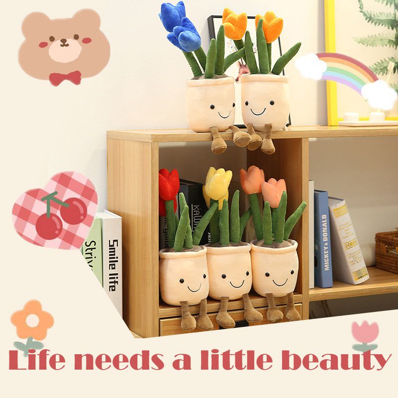 Búp Bê Nhồi Bông Hình Hoa Tulip Sống Động Mềm Mại Trang Trí Kệ Sách Cho Bé