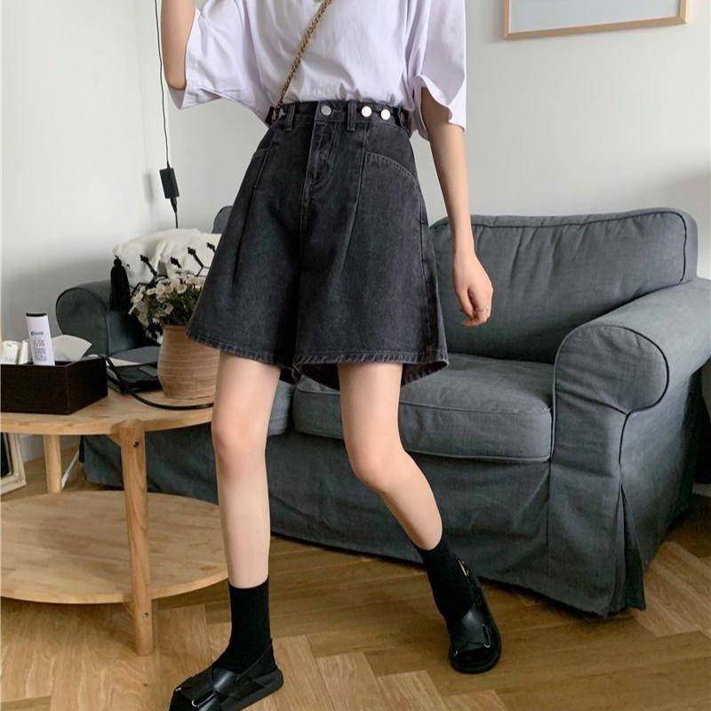 Quần Short Denim Lưng Cao Ống Rộng Thời Trang Hàn Quốc Dành Cho Nữ