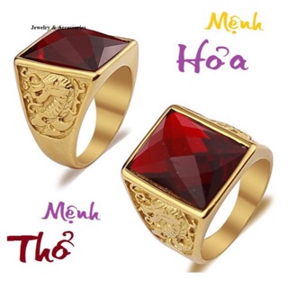 Nhẫn nam đá đỏ phong thuỷ cao cấp không đen