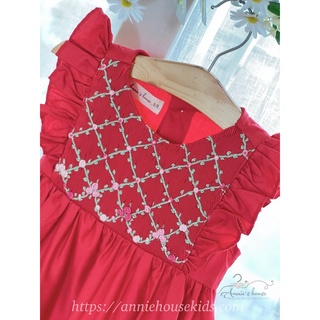 VÁY ĐẦM BÉ GÁI ANNIE ĐẦM ĐỎ SMOCK HOA ĐAN CHÉO