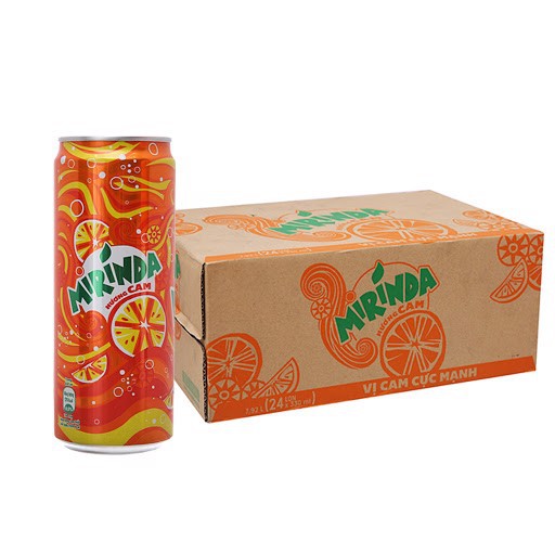 Thùng 24 lon nước ngọt có gas Mirinda hương cam 330ml