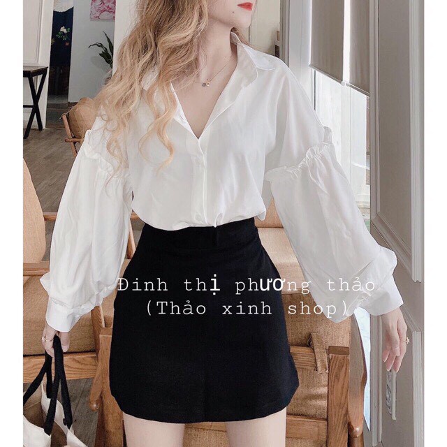 SƠ MI TAY BỒNG TIỂU THƯ BÈO NHÚN ULLZANG - ÁO SOMI TRẮNG VIỀN BÈO TAY PHỒNG FORM RỘNG UNISEX