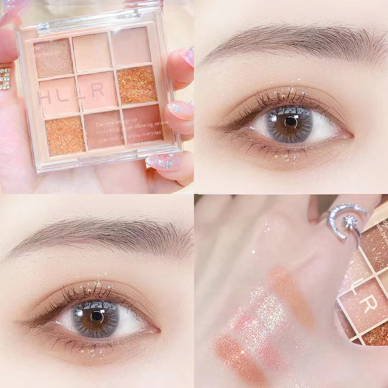Bảng phấn mắt Hllr 9 màu sắc hiệu ứng lì/ ánh nhũ thời trang