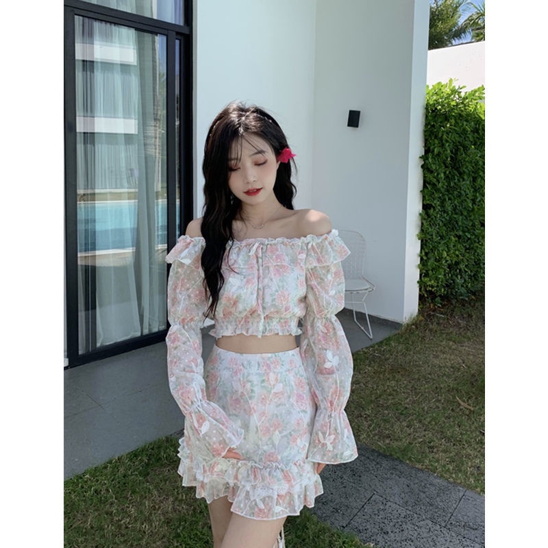 Bộ Áo Ren Hoa Trễ Vai + Chân Váy Ôm Dáng Thời Trang Xuân Hè Hàng Mới 2022