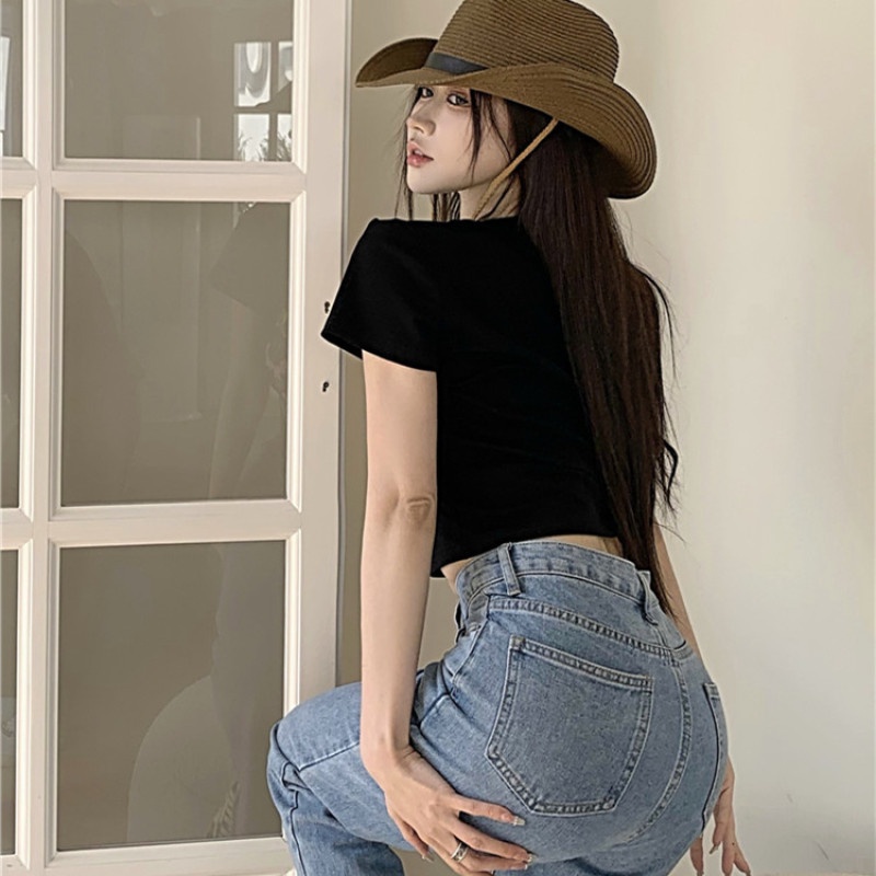 Áo Thun Croptop Tay Ngắn Màu Sắc Thời Trang Cho Nữ