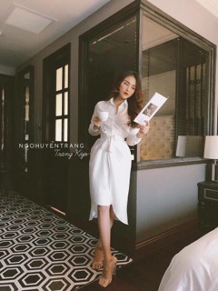 Đầm sơ mi xoắn eo