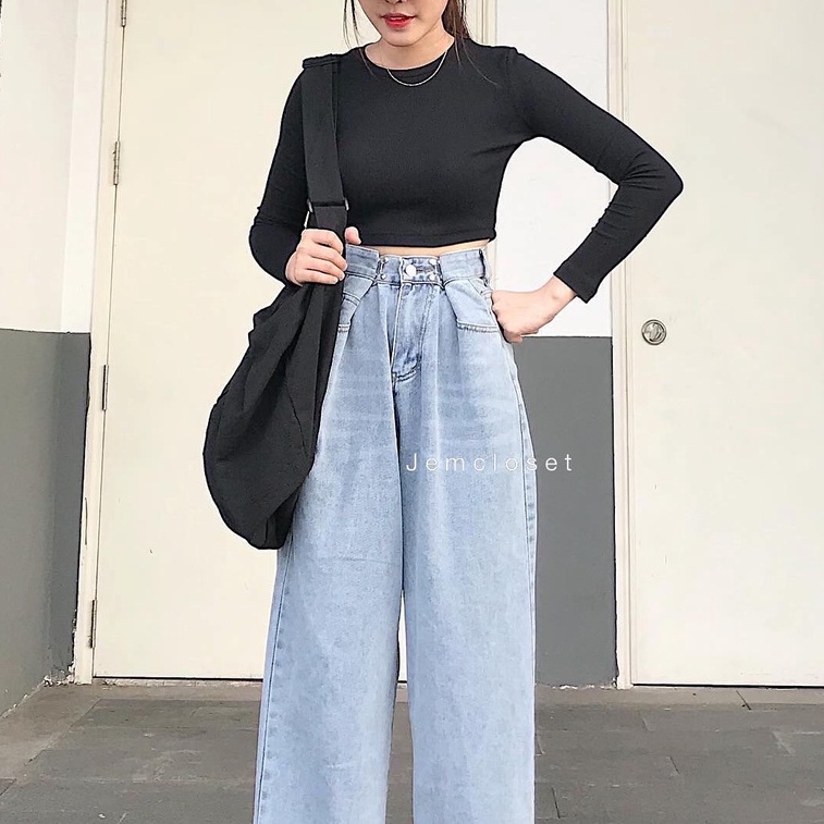 Áo Croptop Tay Dài JEMCLOSET Chất Dệt Tăm Mềm Mịn Áo Croptop Nữ DOOKI Ôm Body Phong Cách Cá Tính Lên Dáng Siêu Sexy 1895