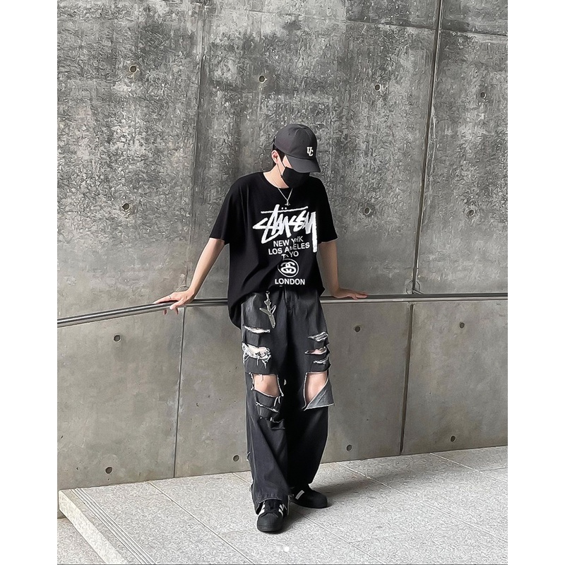 Áo Thun Stussy World Tour Đen/Trắng Cotton 100%. Áo phông STUSSY WORLD TOUR TSHIRT - BLACK/WHITE
