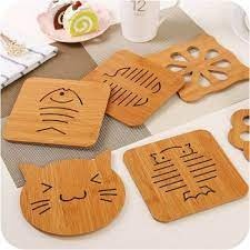 Miếng lót nồi, đế lót cốc bằng gỗ cách nhiệt tốt - Hình dáng ngộ nghĩnh, đồ nhà bếp đã năng, tiện dụng