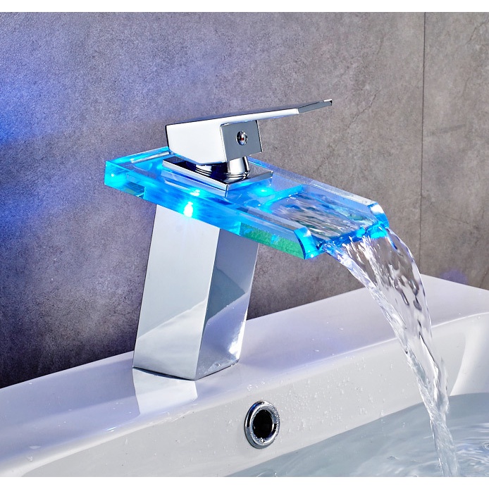 Đèn LED nhiệt độ đổi màu phát sáng vòi    Vòi nước nóng và lạnh của thác nước（Thủy điện, không cần nguồn điện bên ngoài）