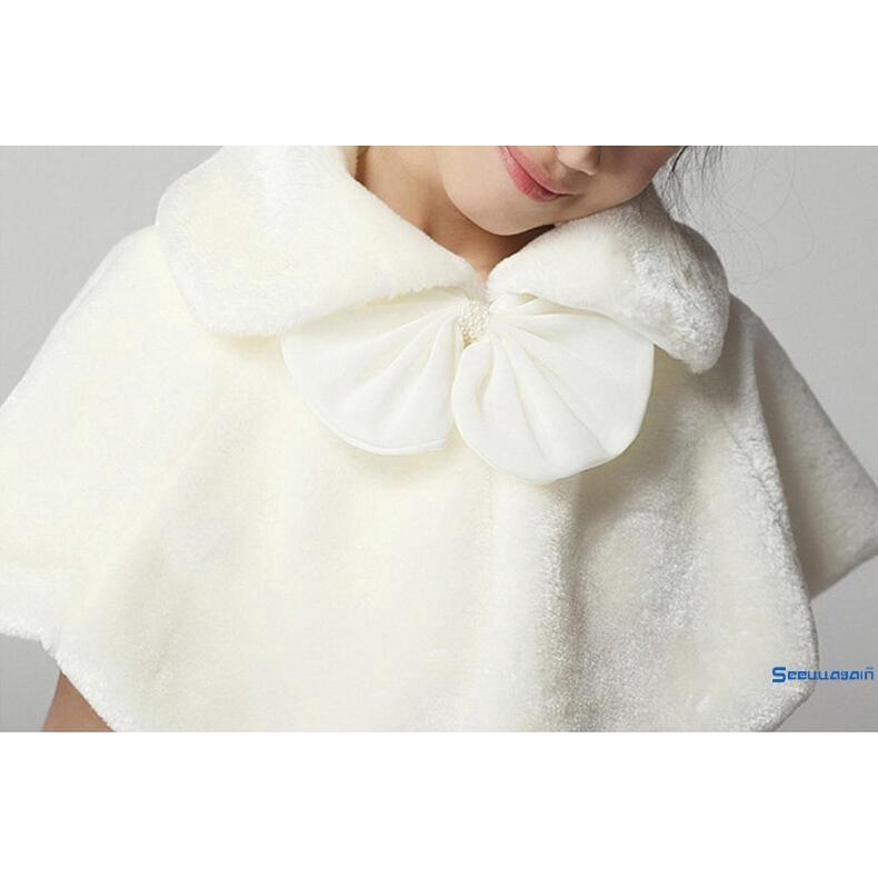 ❥☀✿SEEKids Baby Girls Faux Mink Fur Shawl Cape Weddings Wrap Cape Evening Coat White