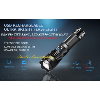 Đèn pin siêu sáng - Led XHP50 chính hãng tặng kèm 1 pin 26650 dung lượng 7000 mAp