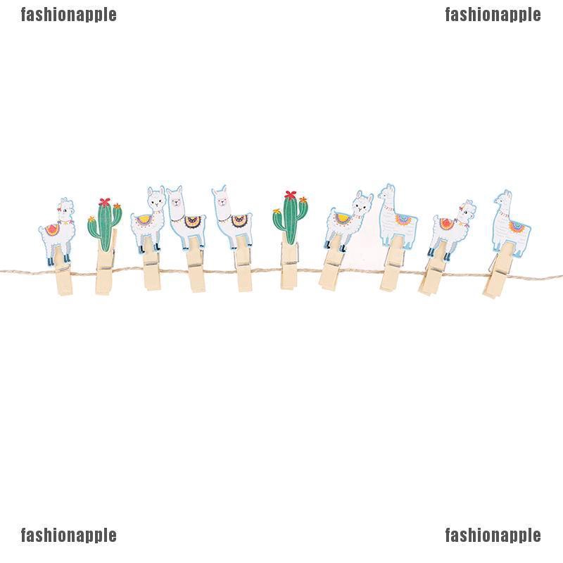 Favn Set 10 Kẹp Gỗ Treo Ảnh Hình Lạc Đà Xương Rồng Alpaca Llamas Hawaiian Kèm Dây Treo