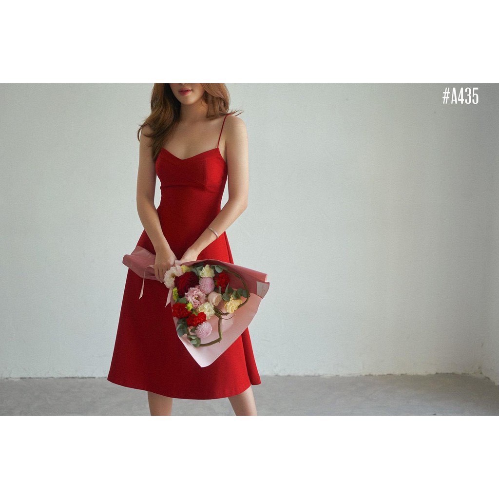 Đầm dự tiệc đỏ hai dây xòe tôn dáng siêu sang chảnh - Sara Dress