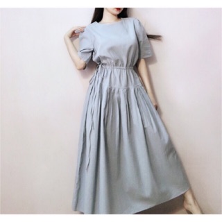 Đầm linen dây rút vạt xếp ly korea