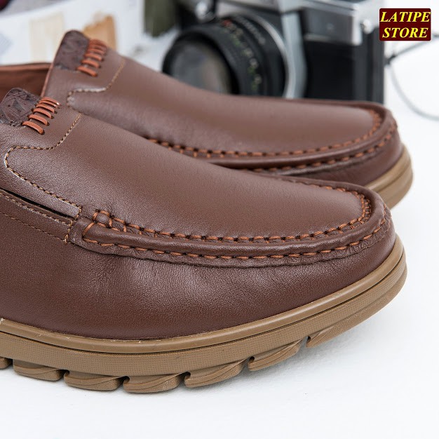GIÀY TÂY NAM KHÔNG DÂY DA BÒ THẬT ĐẾ CAO SU MỀM BẢO HÀNH 12 THÁNG DÁNG GIÀY CÔNG SỞ NAM DA BÒ MỀM ( LATIPE  278 NÂU ) | BigBuy360 - bigbuy360.vn