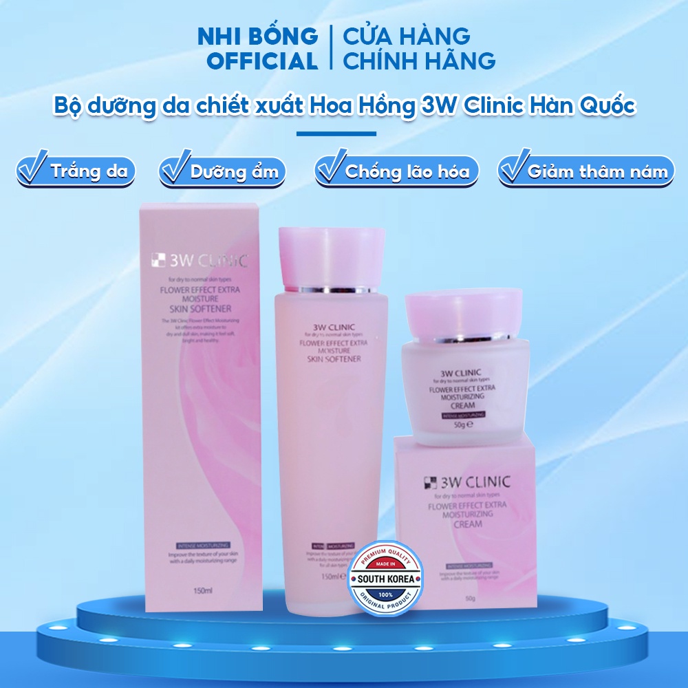 Bộ Trắng Da - Bộ Dưỡng Trắng Da Dưỡng Ẩm Chiết Xuất Hoa Hồng 3w Clinic Hàn Quốc [NƯỚC HOA HỒNG + KEM ]