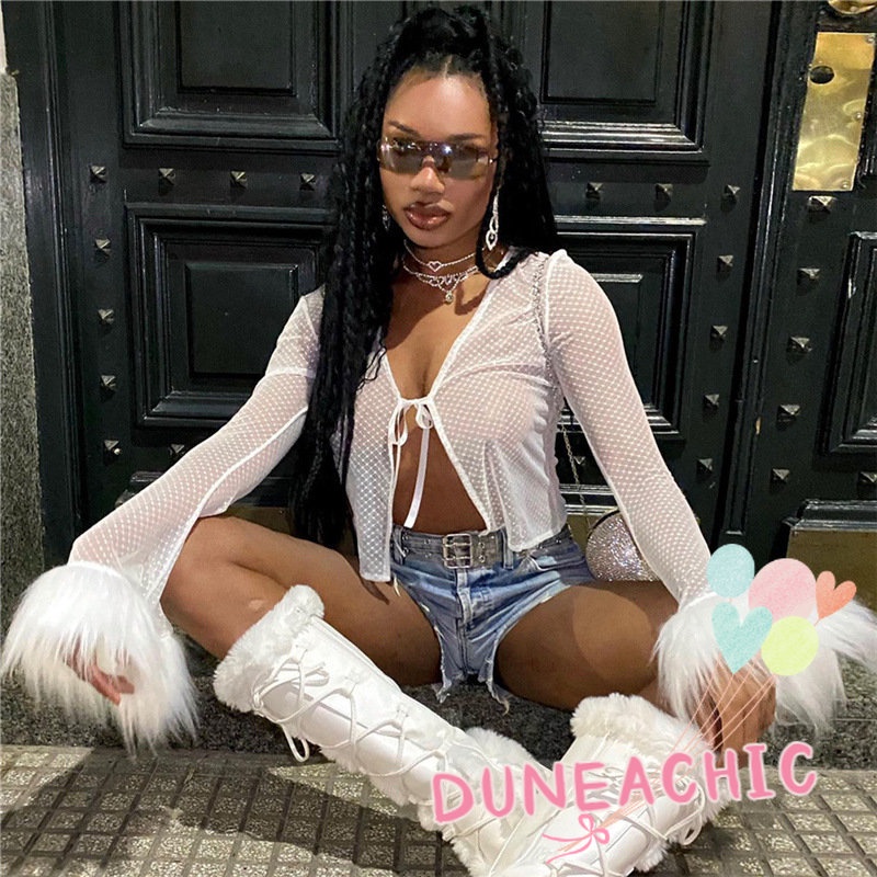 DUNEA Áo Lửng Tay Dài Cổ Chữ V Gợi Cảm Dành Cho Nữ