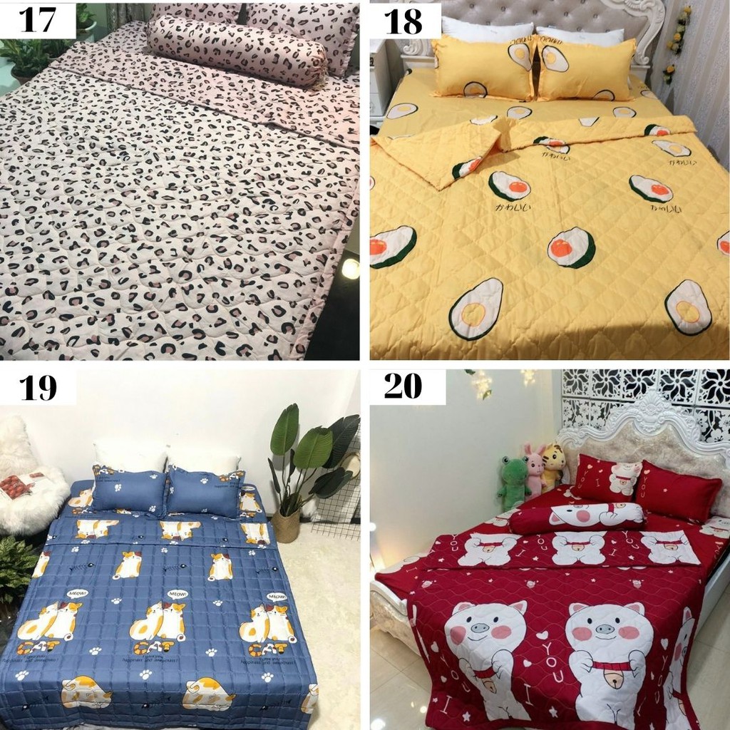 Combo chăn hè, ga giường và 2 vỏ gối nằm cotton Poly Minh Nhật - Ảnh thật - Hàng Việt Nam - Tổng hợp 1