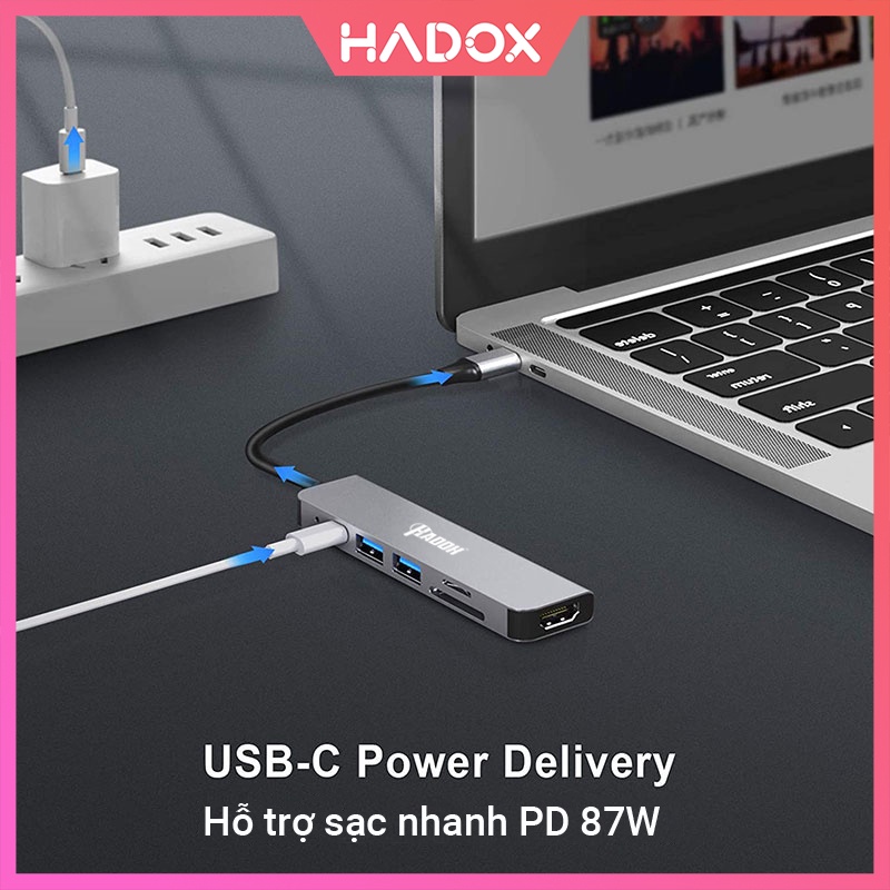 Hub Type C 6in1 - Cổng chuyển đổi HUB USB Type-C to HDMI, USB 3.0, SD, TF, PD Type-C cho Laptop, Macbook, iPad