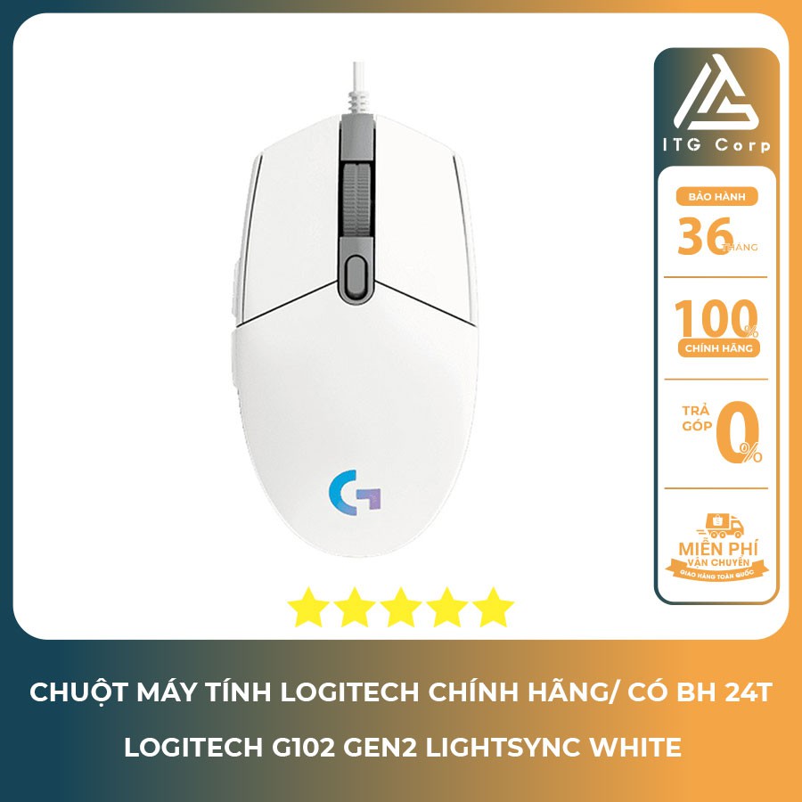 Chuột chơi game Logitech G102 Gen2 Lightsync White (USB/RGB/Trắng)
