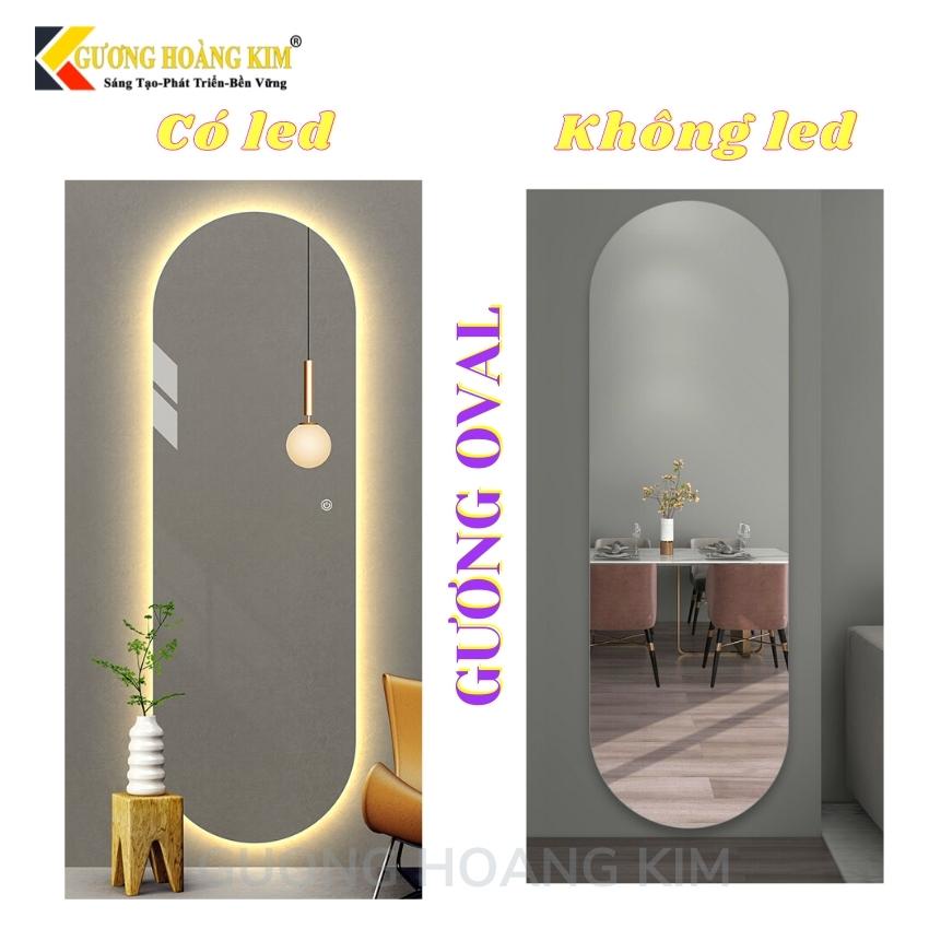 gương soi toàn thân treo tường, gương toàn thân có đèn led cảm ứng hình oval kích thước 50x160cm guonghoangkim HK1010