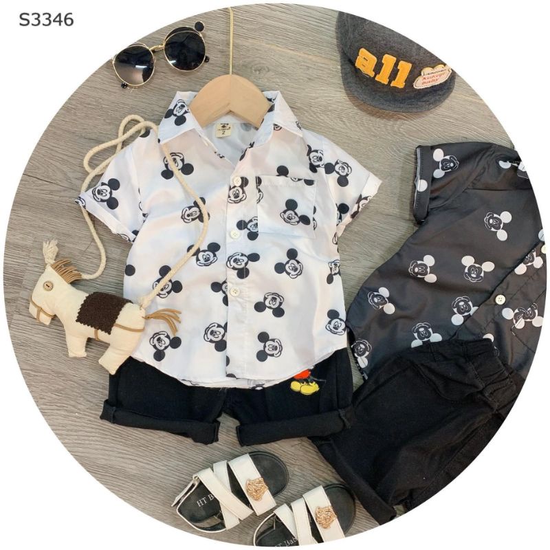 🔥MỚI🔥Set sơ mi quần kaki Micky size đại cho bé từ 16-25kg