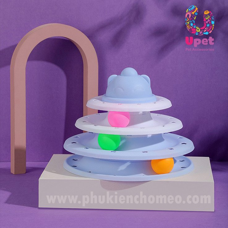 [NEW] Đồ chơi bàn xoay theo dõi mèo 3 cấp độ ngăn ngừa trượt Tháp tương tác lăn bóng Kitten Đồ chơi tháp banh 3 tầng