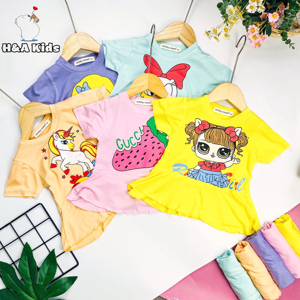 [Bé 7-32kg] Bộ ngắn tay lai bèo quần đùi thun lạnh bé gái Minky Mom cho bé từ 7-32kg - HÀNG CHUẨN LOẠI 1
