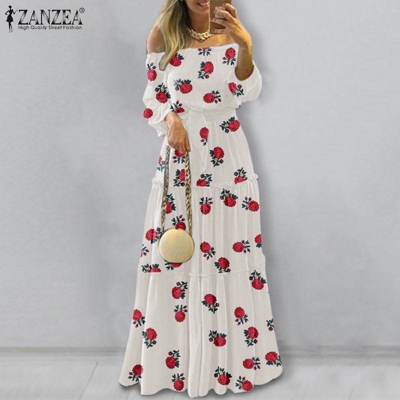 Đầm nữ ZANZEA trễ vai họa tiết hoa hồng thời trang quyến rũ