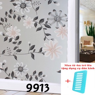 Giấy dán kính mờ khổ 90cm dài đặt theo số lượng x1m mã 9913 hình hoa to