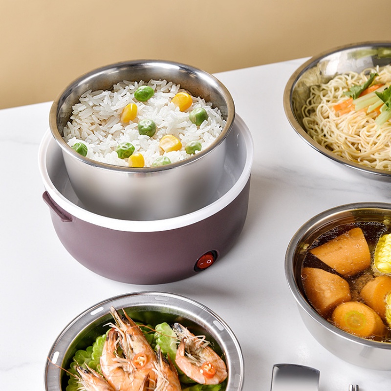 Hộp cơm hâm nóng tự động CAPPUFAM, hộp cơm cắm điện văn phòng 3 ngăn, 2 tầng đa năng tiện lợi giá rẻ