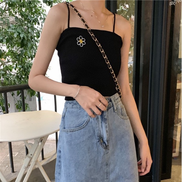 MS037 Áo 2 dây bún thêu hoa cúc