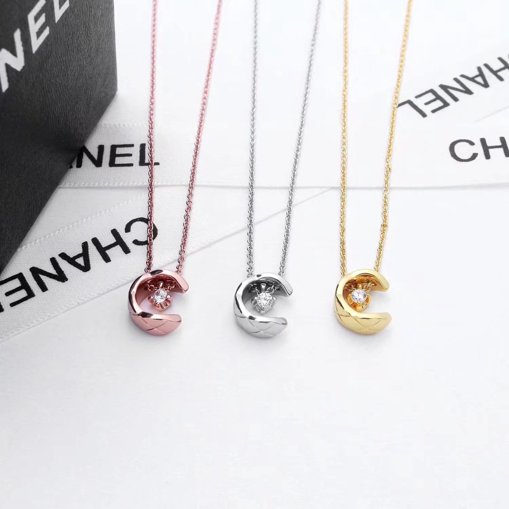 Dây Chuyền Hai Lớp Họa Tiết Kim Cương Mặt Trăng Nước Đá Kim Cương Đơn Giản Thời Trang Phong Cách Mới