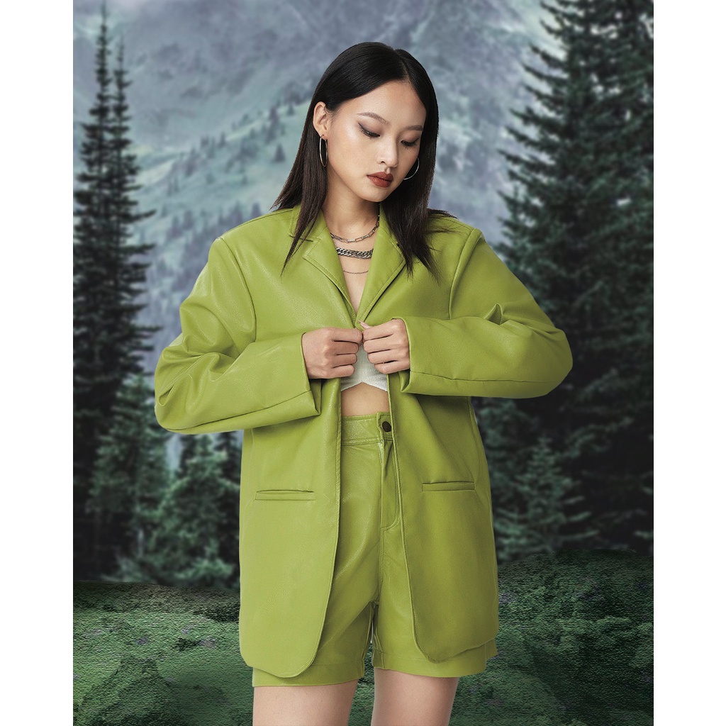 Set áo blazer da và quần shorts da màu xanh Tartan-HOLLIS BLAZER /HOLLIS PANTS