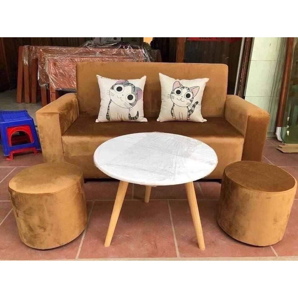 Trọn Bộ Sofa Nỉ 1m6 Tay Vuông Cả Bàn, 2 Đôn, 2 Gối