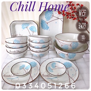 Lẻ Bộ bát đĩa bát tràng,set chén dĩa sứ xanh pasel phong cách hàn quốc,decor bàn ăn siêu xinh mã 211