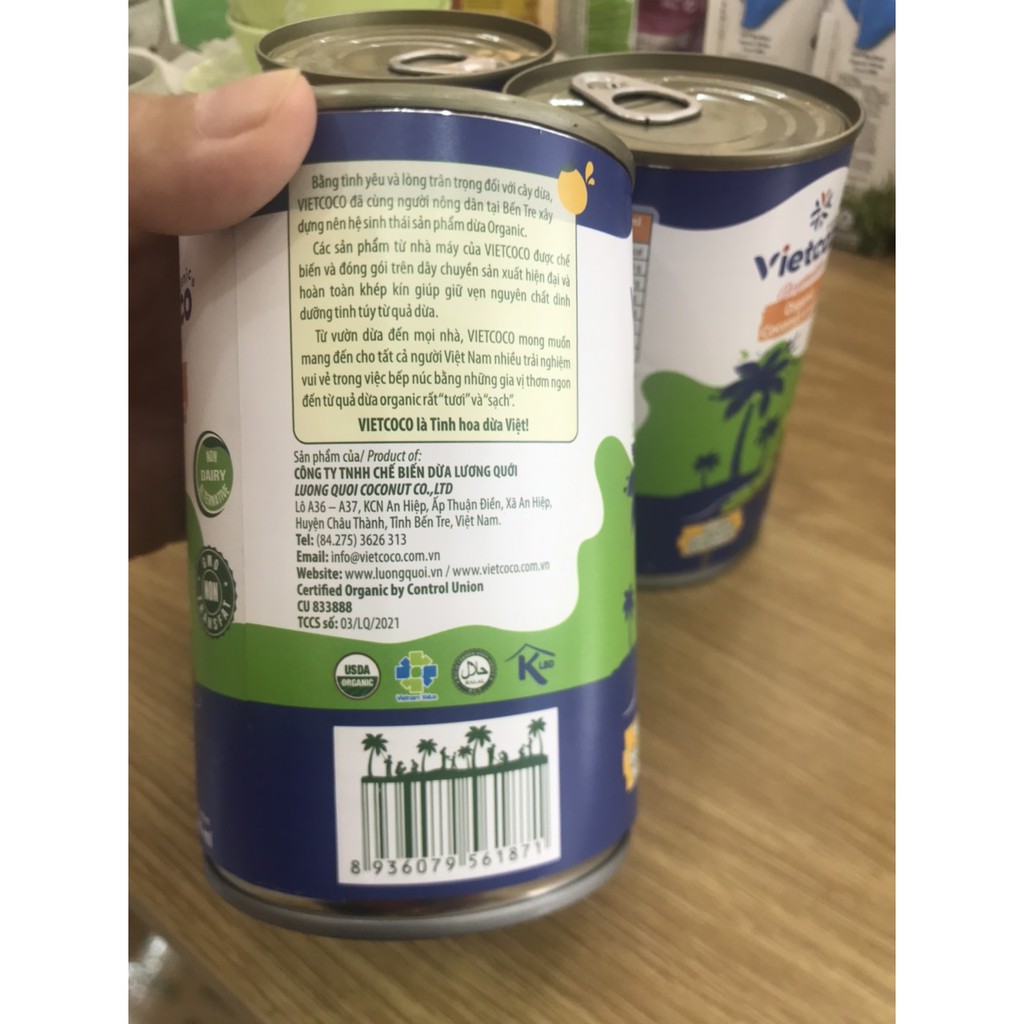 NƯỚC CỐT DỪA HỮU CƠ -ĐÓNG LON -VIETCOCO ORGANIC -commbo 2 hộp : 800 ml , mỗi hộp : 400ml