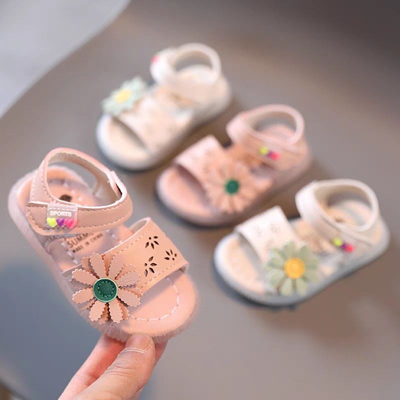 Sandal Dép Tập Đi Bé Gái Hoa Thêu Màu Pastel Cực Xinh,Da Siêu Mềm