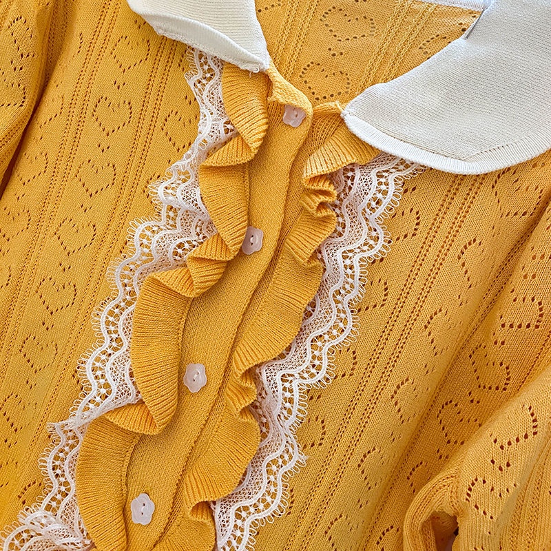 Áo Thun Tay Ngắn Phồng Cổ Polo Phối Ren Thời Trang Mùa Hè