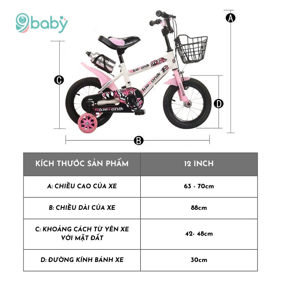 Xe đạp trẻ em 12 inch cho bé từ 2 đến 4 tuổi 9BABY