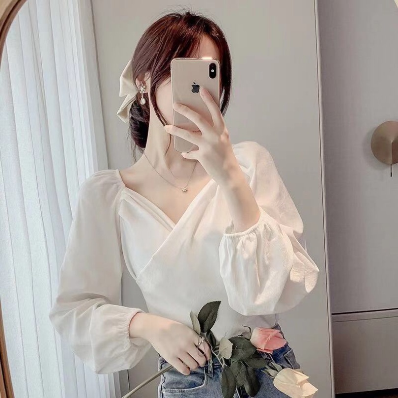 Áo Nhung Tay Dài Phồng Cổ Vuông Thời Trang Mùa Thu 2022 Dành Cho Nữ