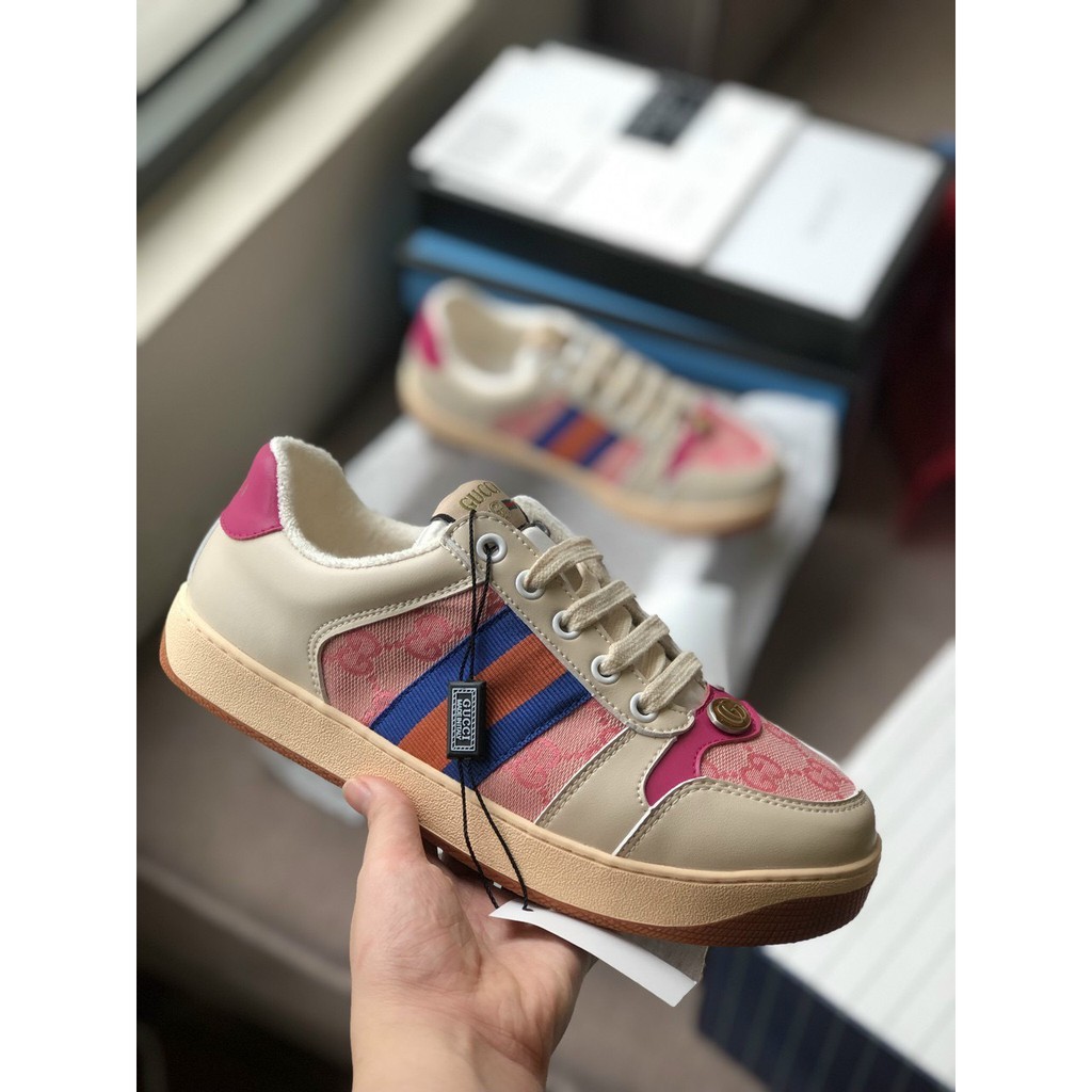 Giày thể thao Sneaker -𝐆𝐮𝐜𝐜𝐢 𝐒ơ𝐧 𝐓ù𝐧𝐠 cao cấp màu hồng phối đồ sang chảnh phong cách