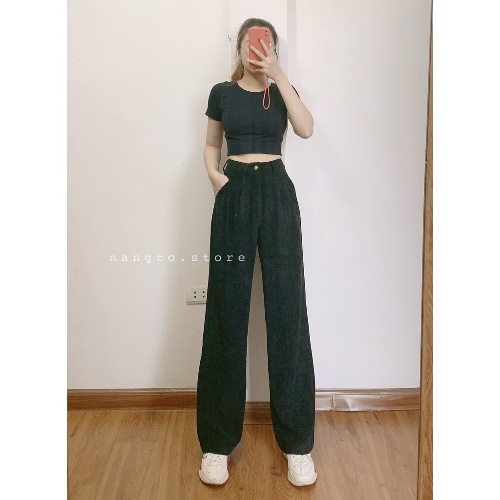 💗 Quần Suông Nhung Gân Form Culottes (Cúc Sắt Cá Tính) 💗