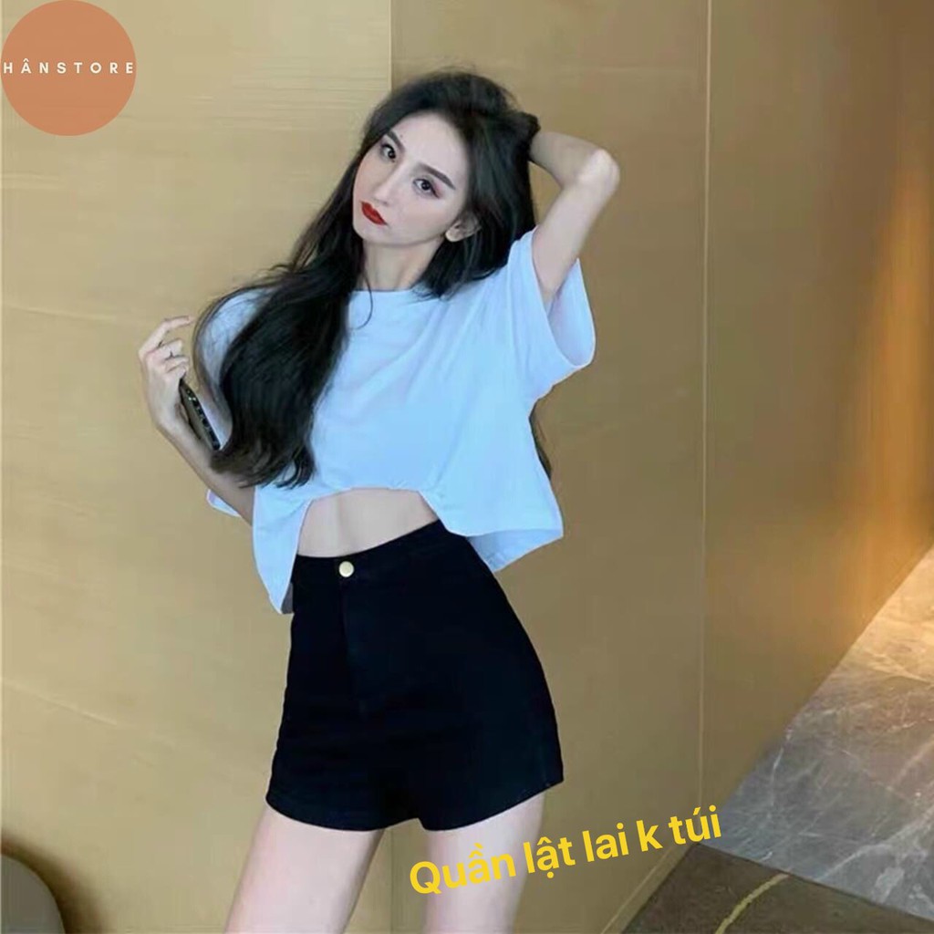 Quần short kaki jean không túi lưng cao