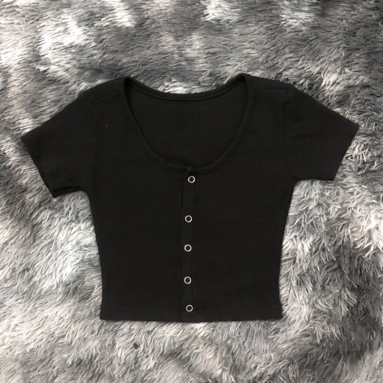 Áo Croptop Nữ Cổ Tròn Cài Cúc Áo Trơn Basis 2 Màu Cơ Bản  THE POSE